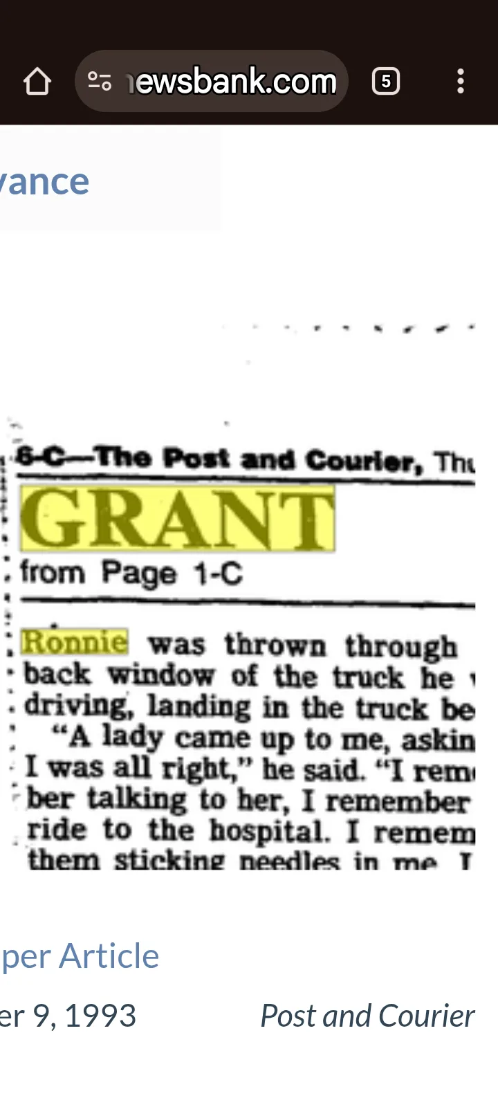 Post and Courier — Grant accident 1993